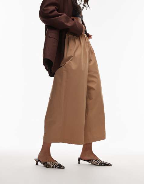 ASOS DESIGN – Sehr weit geschnittene Culotte aus Baumwolle in Camel mit Streifen - view 1