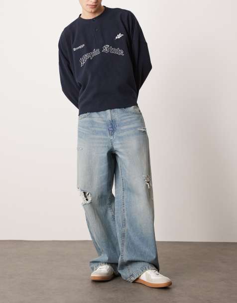 ASOS DESIGN – Sehr weite Jeans in hellblauer Vintage-Waschung mit Zierrissen - view 1