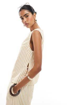 ASOS DESIGN - Seitlich gebundenes, kastiges Oberteil mit braunen Streifen, Kombiteil