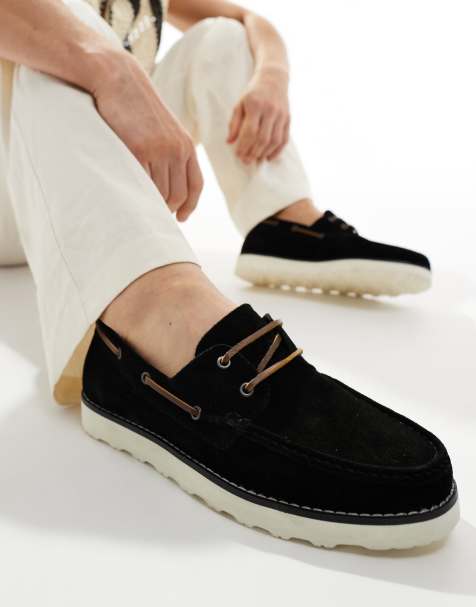 ASOS DESIGN - Sejlersko med snørebånd i sort ruskind - view 1