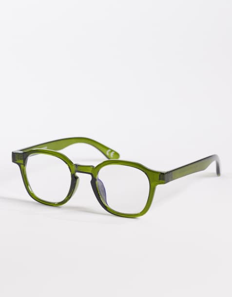ASOS DESIGN - Sekskantede firkantede briller med grønt stel og klare glas - view 1