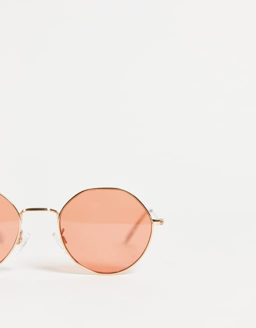 ASOS DESIGN - Sekskantede runde solbriller med koralfarvede glas, 3 af 4