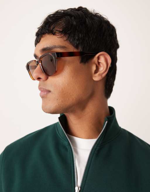 ASOS DESIGN - Sekskantede solbriller med brunt ombre-stel og brune glas, 3 af 3