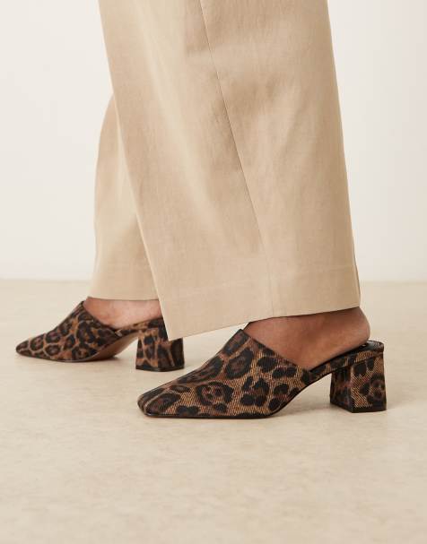 ASOS DESIGN Selena mid heel mules in leopard - view 1