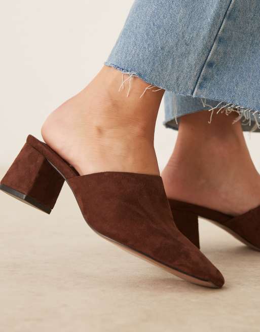 ASOS DESIGN - Selena - Mules à talon mi-haut en suédine - Chocolat, 3 de 4