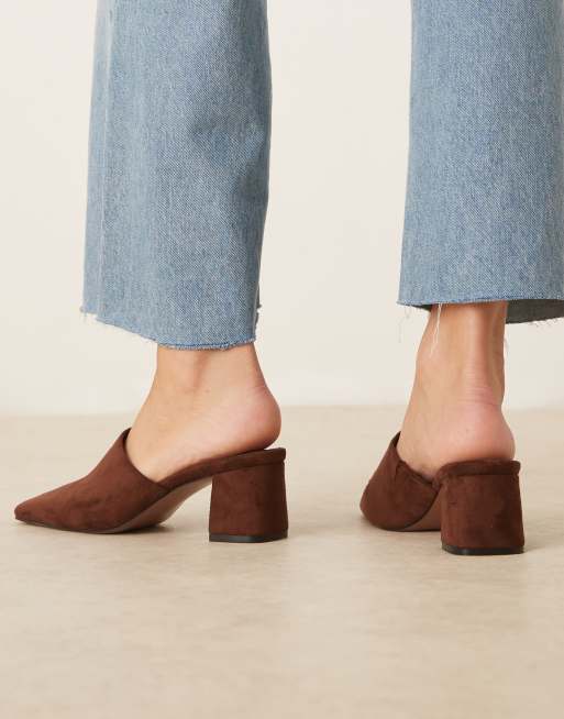 ASOS DESIGN - Selena - Mules à talon mi-haut en suédine - Chocolat, 4 de 4