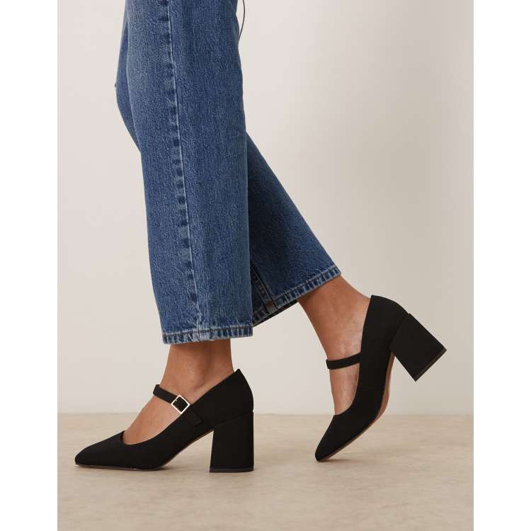 Black mary jane shop heels with ankle strap