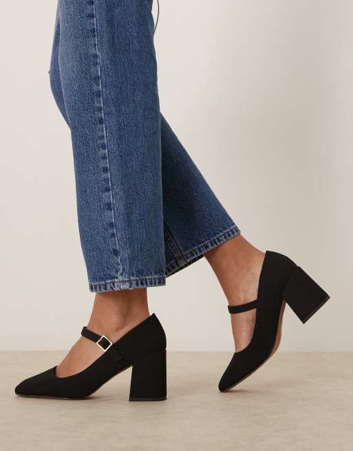 ASOS DESIGN Selene mary jane mid block heeled shoes in black