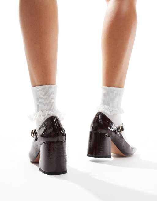 ASOS DESIGN Selene mary jane mid block heeled shoes in burgundy, 2 of 4