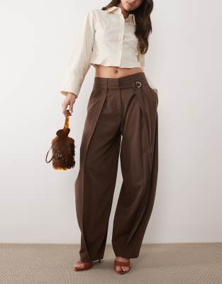 Asos Design Self Belt High Rise Barrel Pants In Neutral