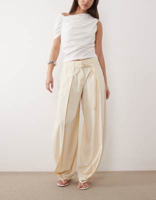 Asos Design Self Belt High Waisted Barrel Pants In White