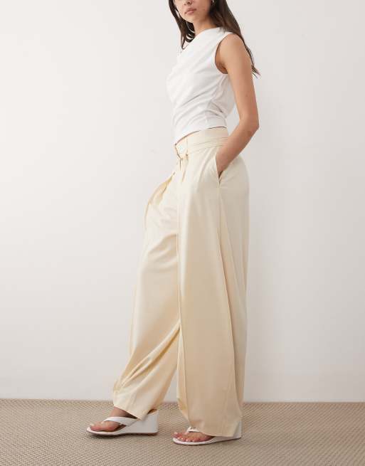 ASOS DESIGN self belt high waisted barrel pants in white, 2 of 5