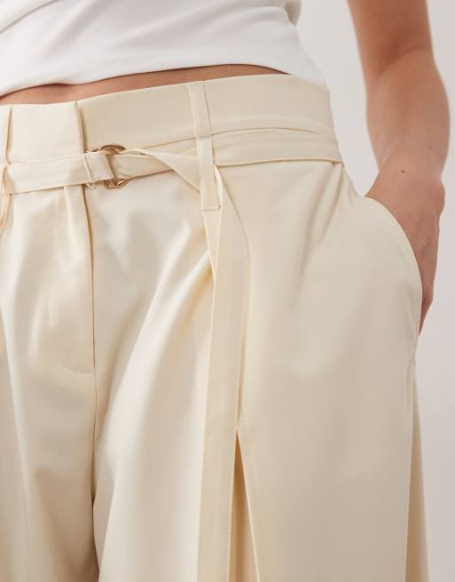 ASOS DESIGN self belt high waisted barrel pants in white, 4 of 5