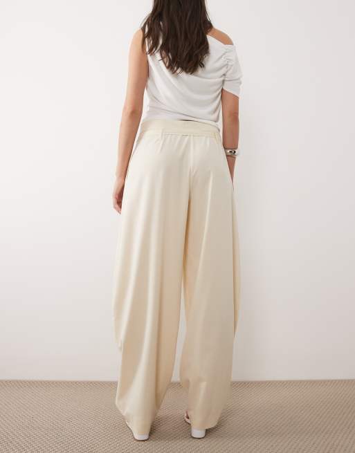 ASOS DESIGN self belt high waisted barrel pants in white, 5 of 5