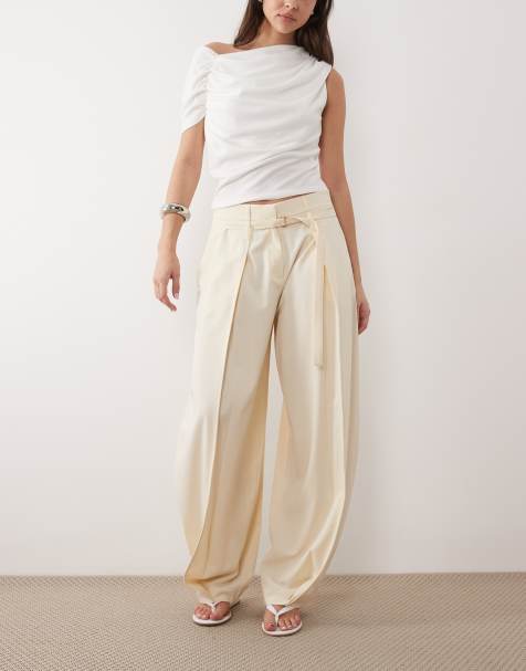ASOS DESIGN self belt high waisted barrel trouser in - view 1