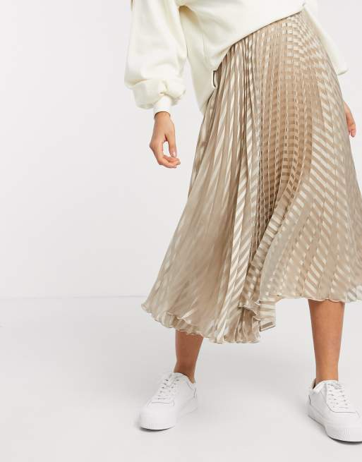 ASOS DESIGN pleated skirt in mid length in beige