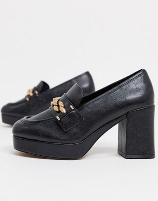 black mid heel loafers