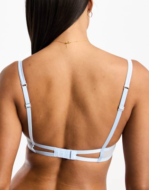 ASOS DESIGN Selina satin bow underwire bra in blue, 2 of 4