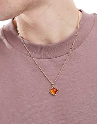 ASOS DESIGN semi-precious amber stone pendant in gold