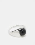 [ASOS DESIGN] ASOS DESIGN semi-precious black agate stone signet ring in silver tone S SILVER