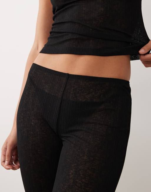 ASOS DESIGN semi sheer capri pyjama trouser with lace trim in black, 5 of 5