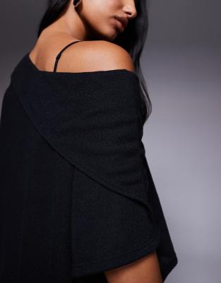 Asos Design Semi Sheer Knit Cape Top With Fold Detail In Black