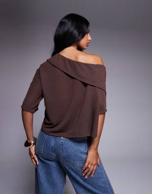 Asos Design Semi Sheer Knit Cape Top With Fold Detail In Brown