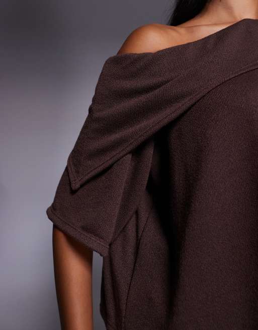 ASOS DESIGN semi sheer knit cape top with fold detail in brown, 4 of 4