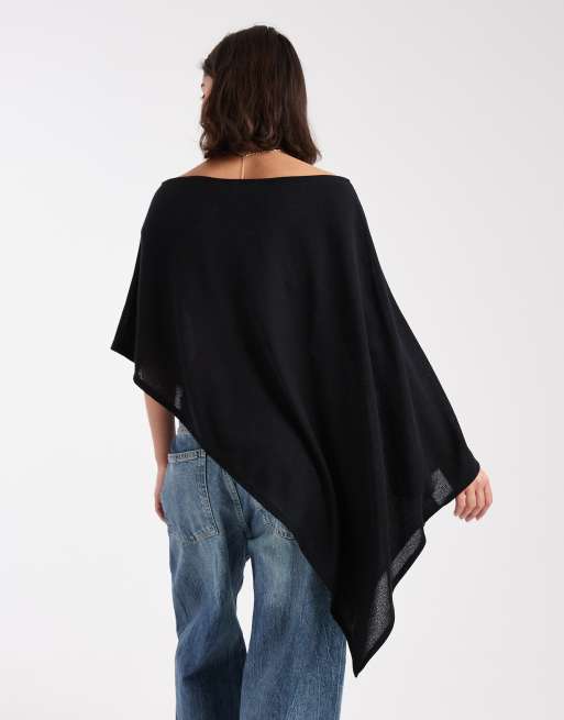 ASOS DESIGN semi sheer knit-look asymmetric one shoulder cape in black