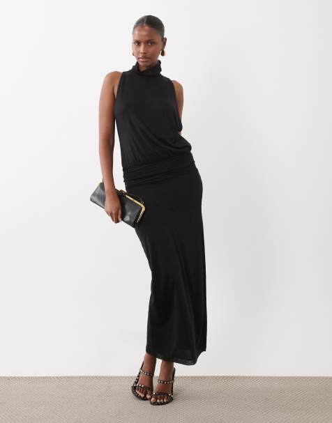 ASOS DESIGN semi sheer knit look high neck sleeveless maxi dress in black - view 1
