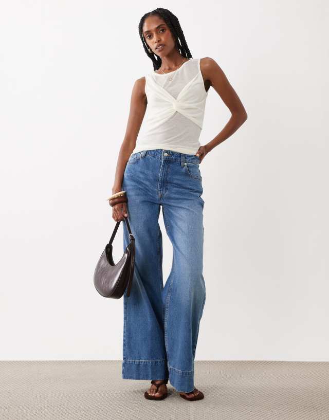ASOS DESIGN semi sheer knit look tank with ruched bust overlay in
