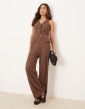 [ASOS DESIGN] ASOS DESIGN semi sheer knit wide leg pants in chocolate (part of a set)-Brown M Chocolate