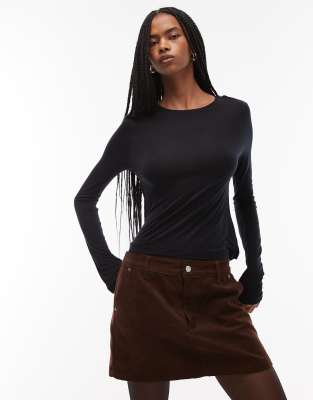 Asos Design Semi Sheer Long Sleeve Second Skin Top In Black