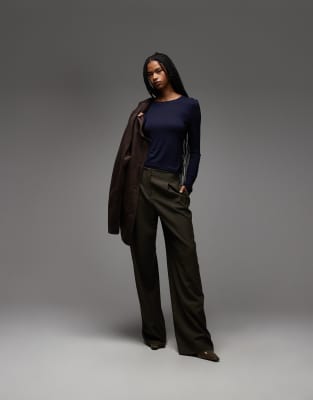 Asos Design Semi Sheer Long Sleeve Second Skin Top In Blue