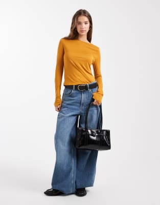 Asos Design Semi Sheer Long Sleeve Second Skin Top In Brown