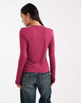 Asos Design Semi Sheer Long Sleeve Second Skin Top In Pink