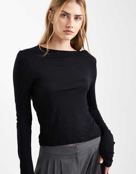 ASOS DESIGN semi sheer long sleeve top in black - view 1