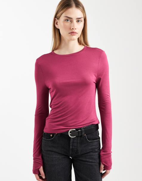 ASOS DESIGN semi sheer long sleeve top in pink - view 1