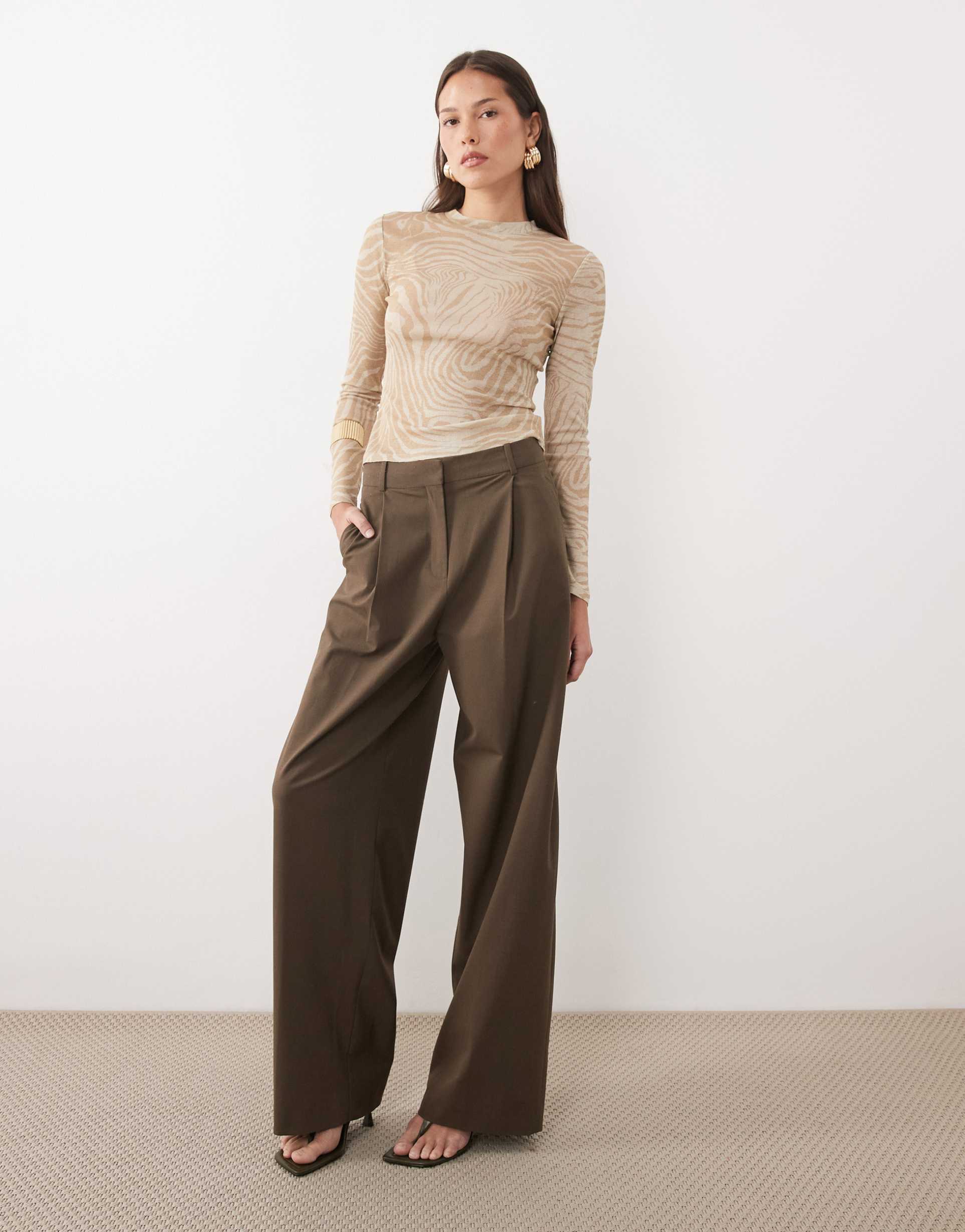 asos design semi sheer long sleeve top in zebra