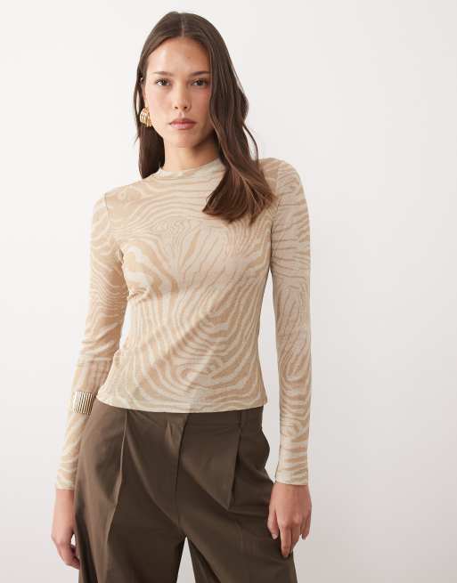 ASOS DESIGN semi sheer long sleeve top in zebra, 2 of 4