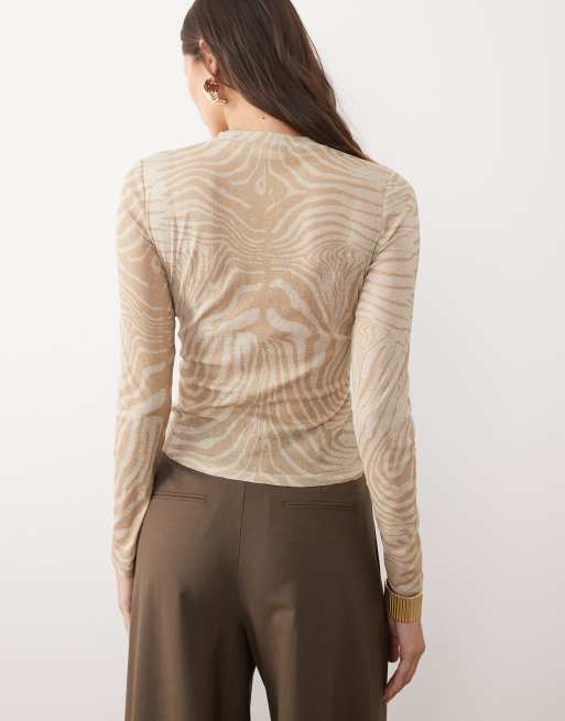 ASOS DESIGN semi sheer long sleeve top in zebra, 4 of 4