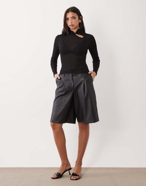 ASOS DESIGN semi-sheer long sleeve top with cut-out detail in black - view 1