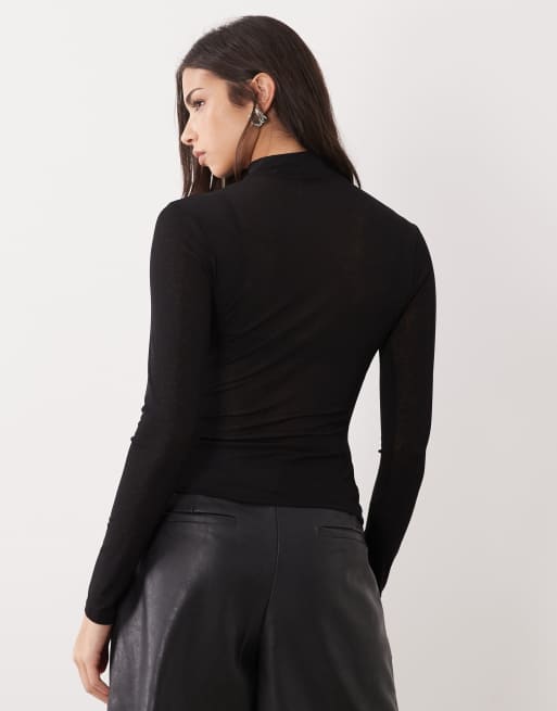 ASOS DESIGN semi-sheer long sleeve top with cut-out detail in black, 4 of 4
