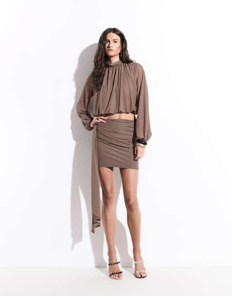 ASOS DESIGN semi sheer mesh set in mocha - view 1