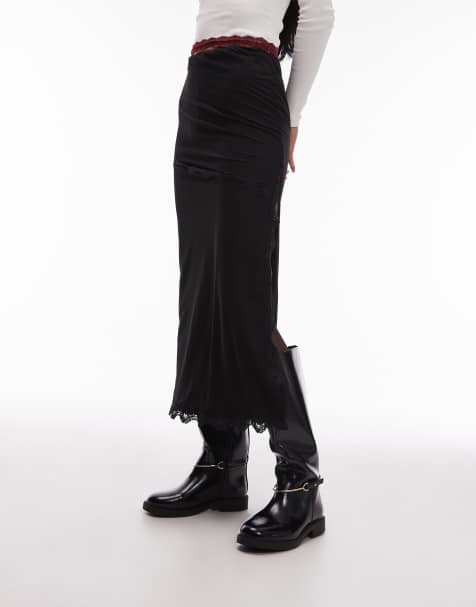 ASOS DESIGN semi sheer mesh slip skirt with lace trim detail in black - view 1