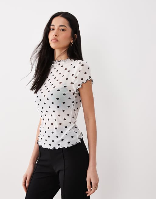 ASOS DESIGN semi sheer printed grown on neck baby tee in polka dot print, 3 of 4