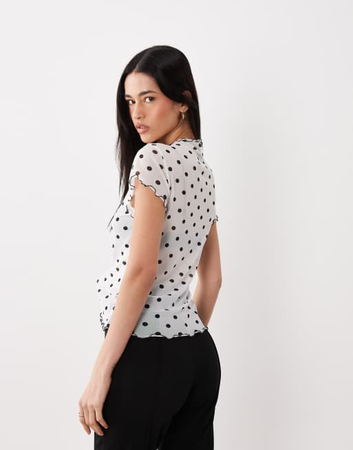 ASOS DESIGN semi sheer printed grown on neck baby tee in polka dot print, 4 of 4