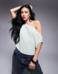 [ASOS DESIGN] ASOS DESIGN semi sheer relaxed one shoulder top in green S Green