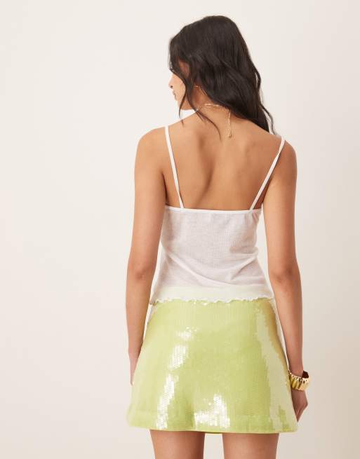 ASOS DESIGN semi sheer ribbed cami top in ivory , 3 of 4