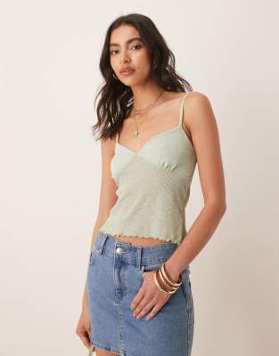 ASOS DESIGN semi sheer ribbed cami top in mint green